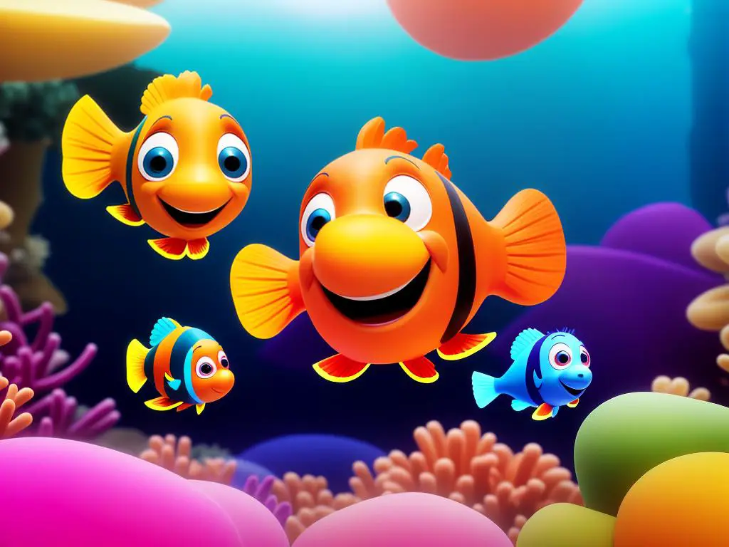 A colorful image of Deema, a clownfish character from Bubble Guppies.