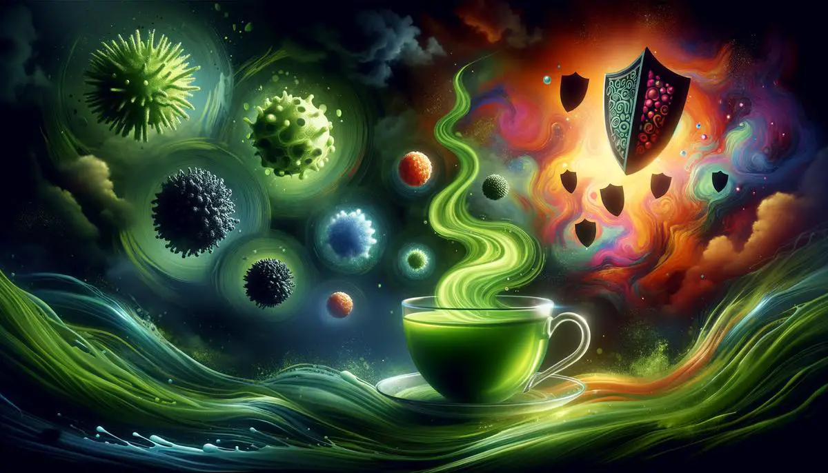 An abstract representation of the benefits of green tea without text or labels