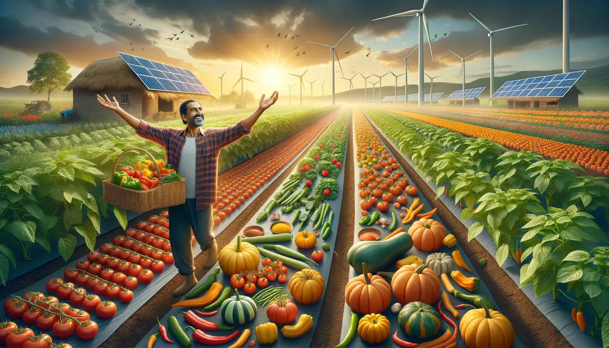 An image showing a bountiful harvest from an organic and sustainable farm.