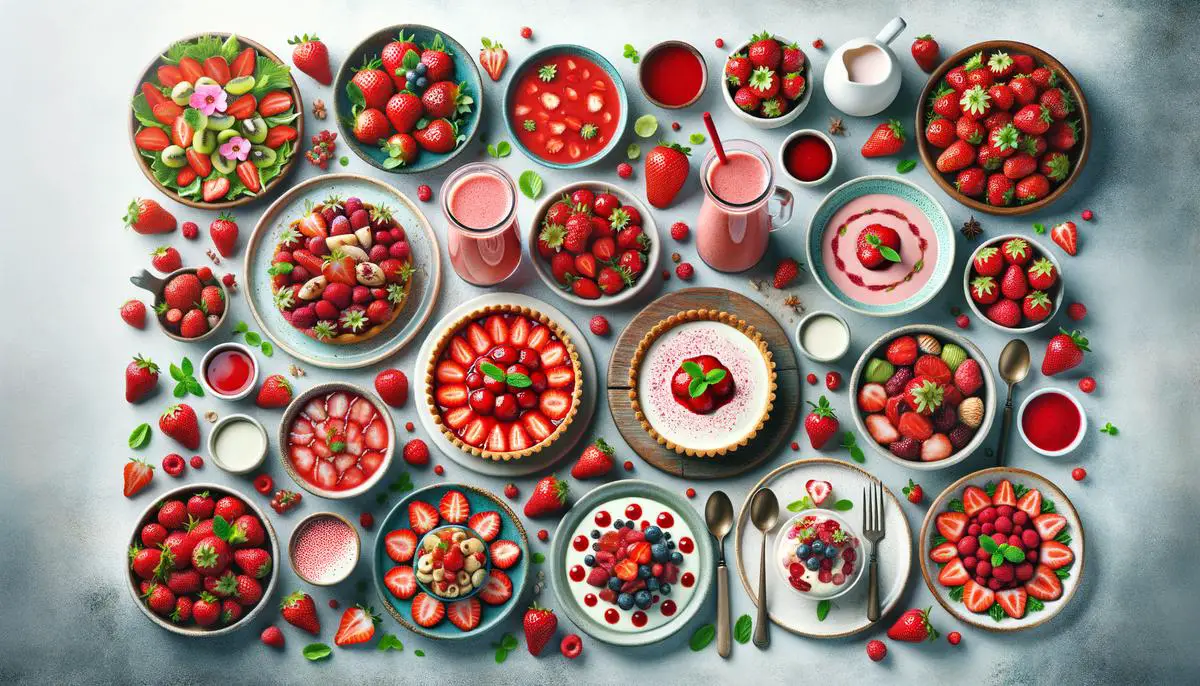 Various dishes with strawberries as a main ingredient