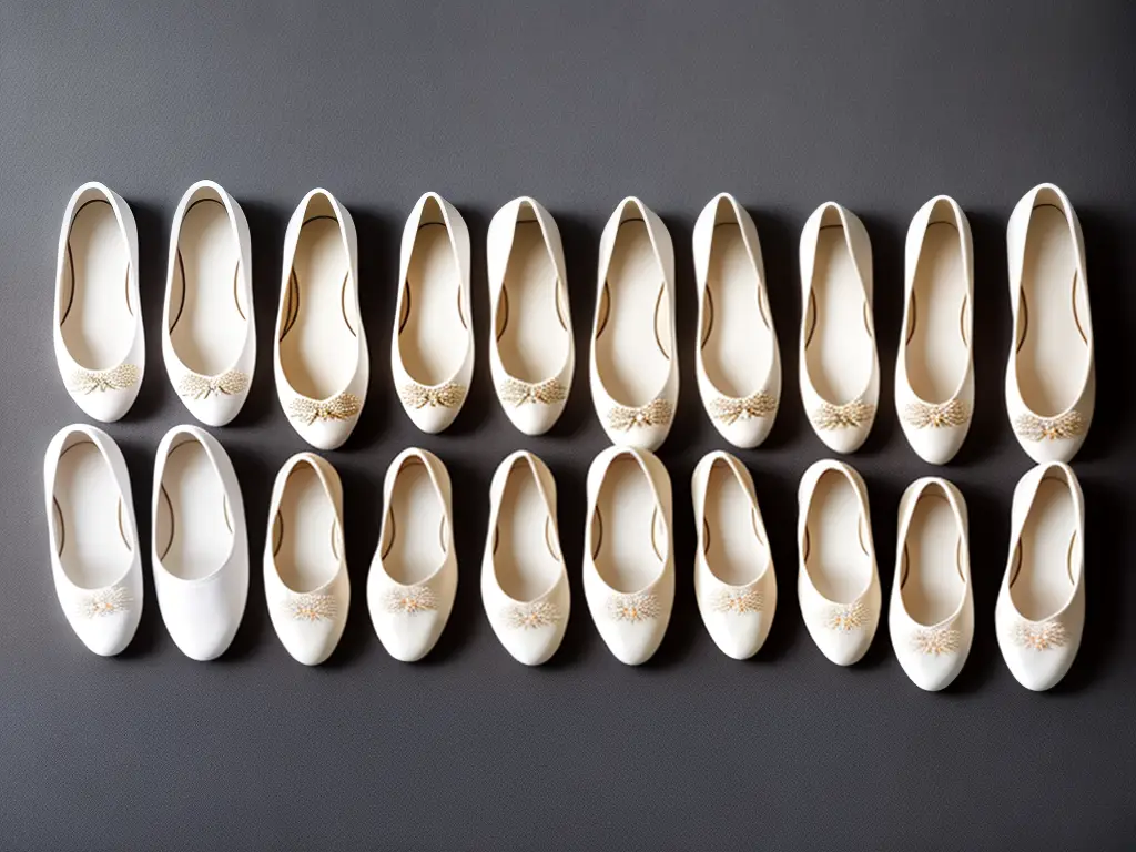 Image of ballet slippers from different eras, showing their evolution over time.