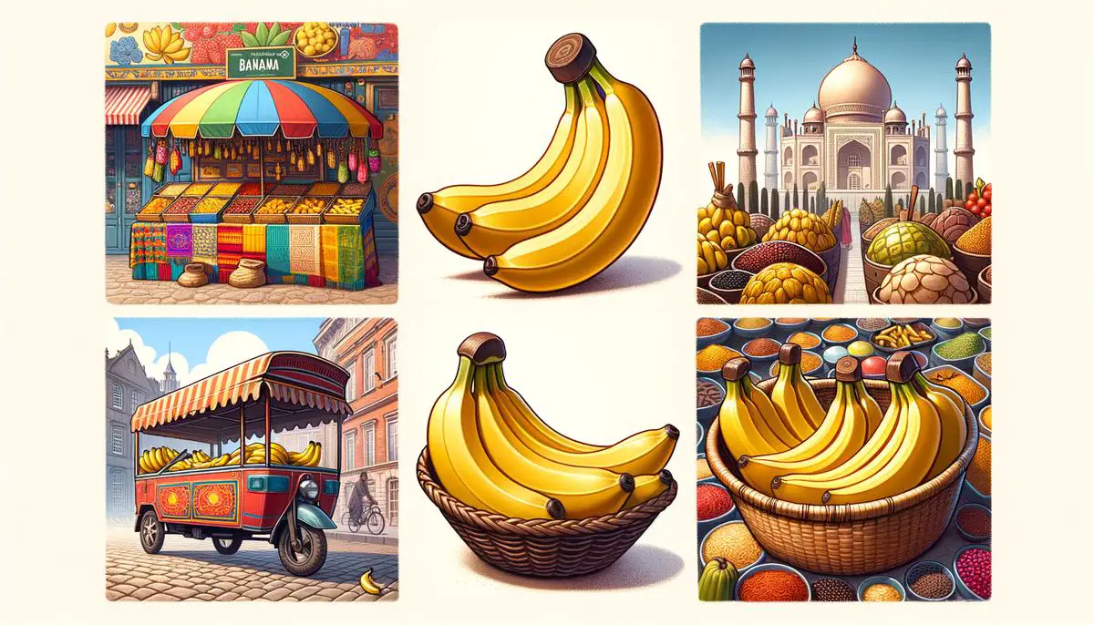 Illustration of bananas in various cultural settings