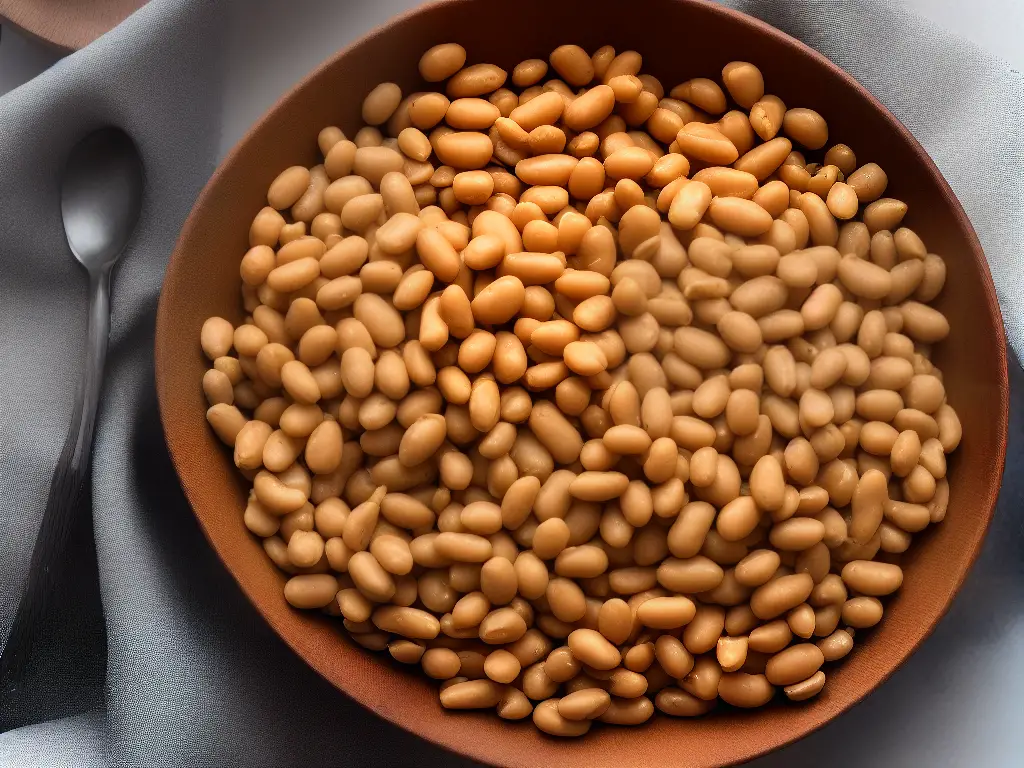 A picture of different types of beans in a wooden bowl