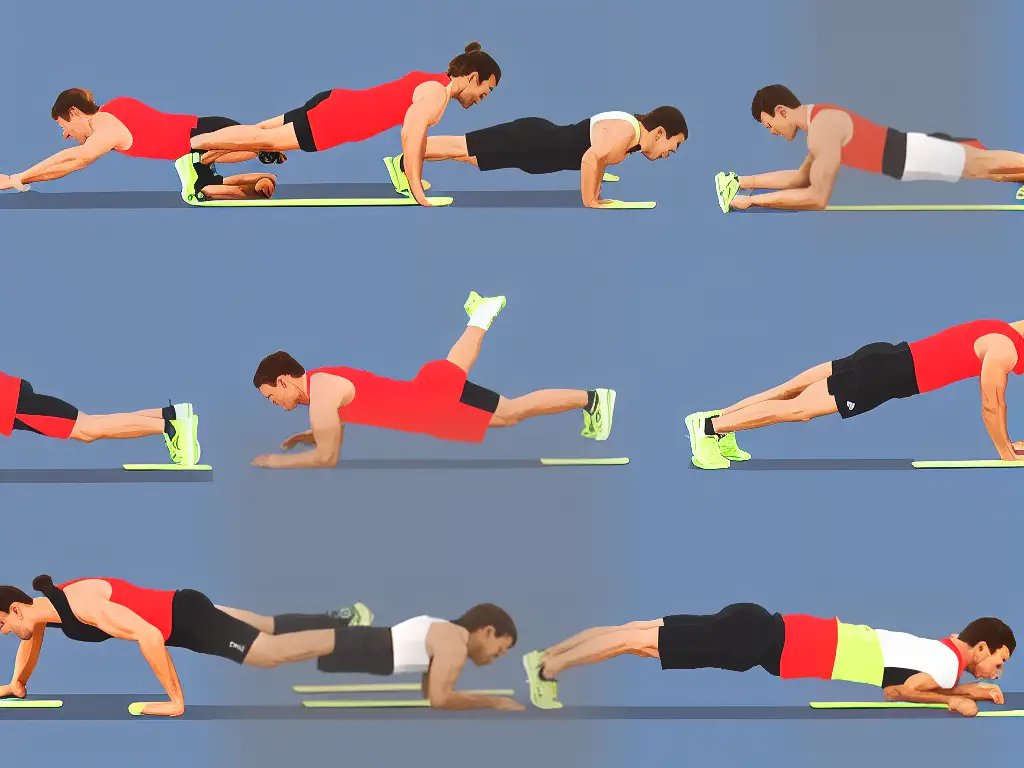 Illustration of a person doing pushups, pull-ups, dips, and inverted rows, highlighting the different muscle groups each exercise targets