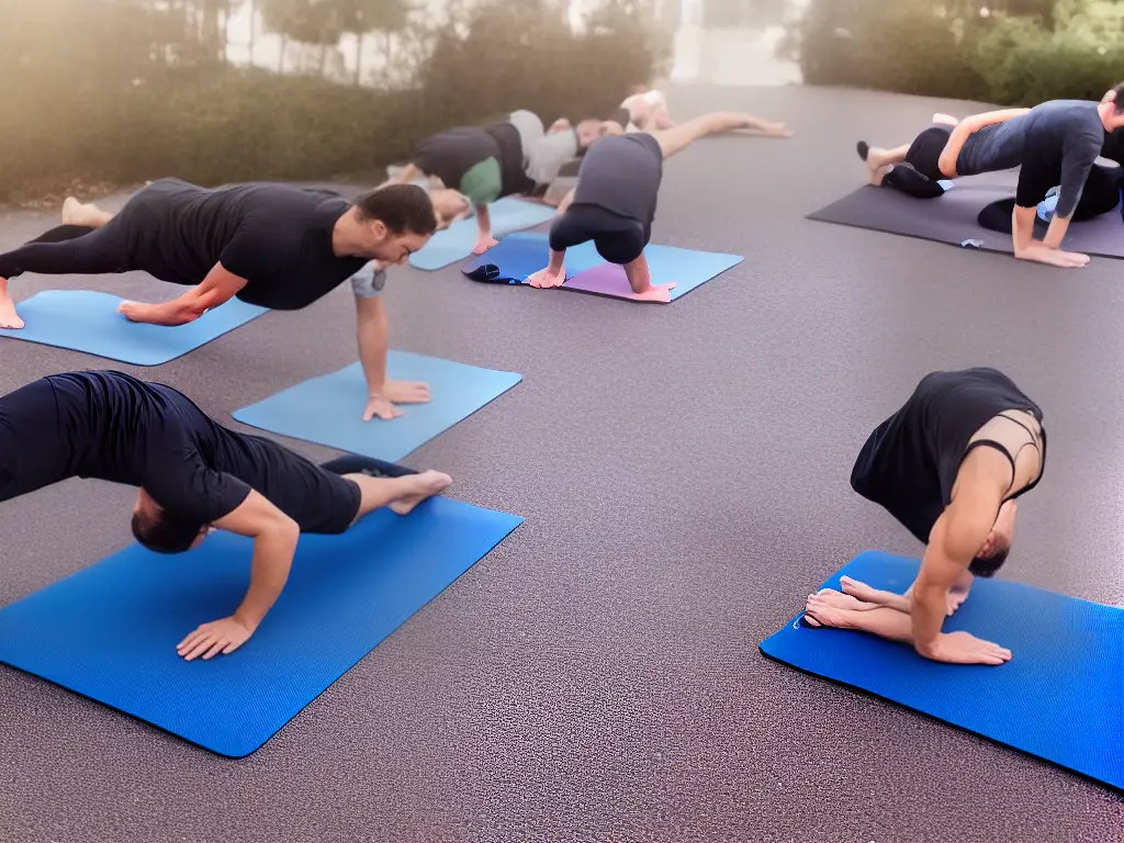 Image of a person doing a plank on a yoga mat with their arms extended and holding their body up