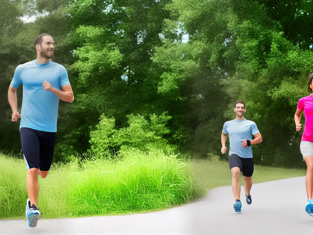 An image that shows a person running, another person swimming, and a third person cycling with HIIT workout equipment in the background.