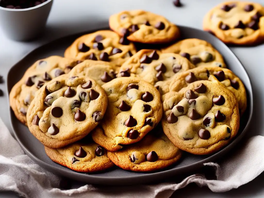 A picture of a chocolate chip cookie with chunks of chocolate and a golden, slightly crunchy exterior