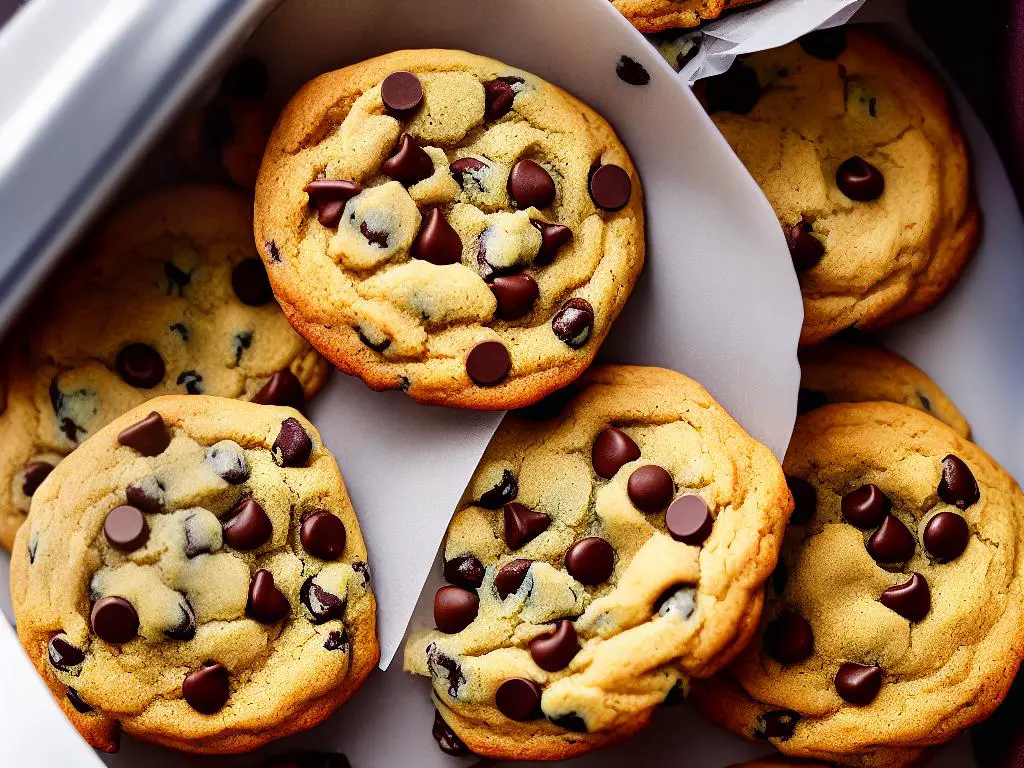 A picture of a container with chocolate chip cookies inside, with a lid on, and the container's edges sealed tightly.