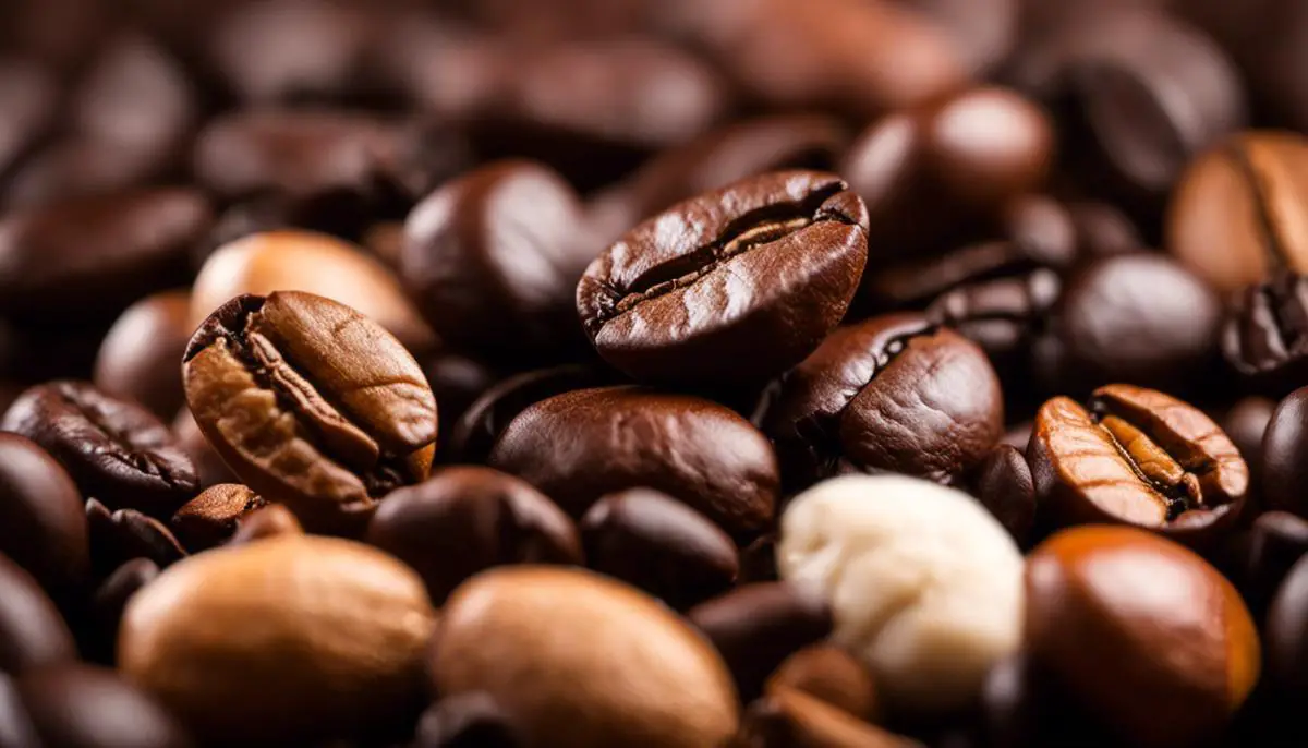 A close-up image of multiple coffee beans, each representing a different flavor profile, from fruity to bold and smoky.