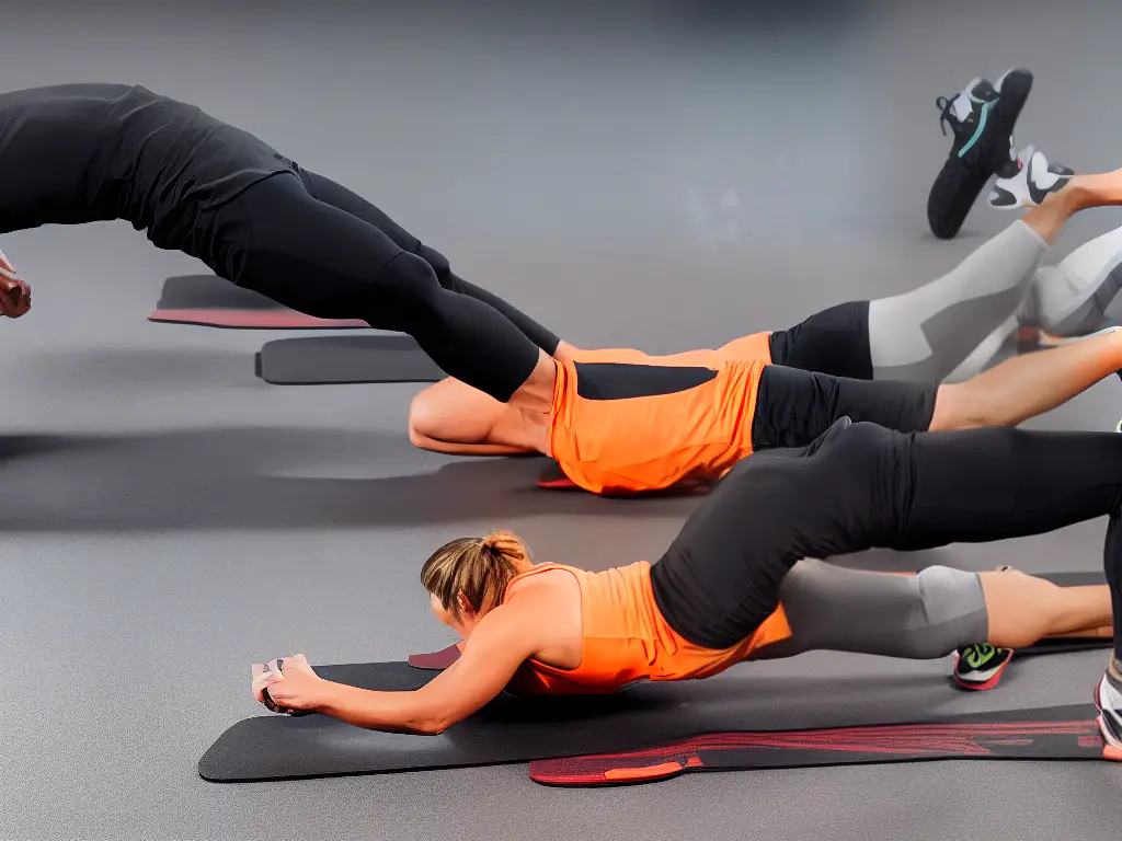 Illustration of a person doing planks with arrows pointing to their abs, obliques, and lower back muscles