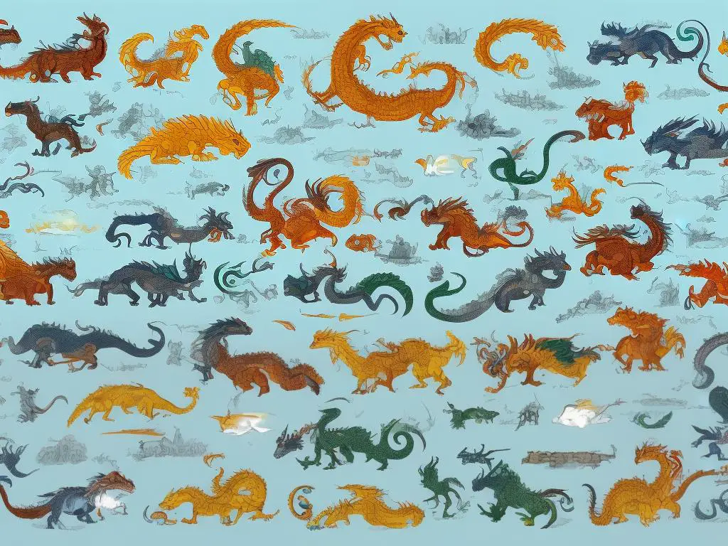 An illustration of different dragon variations from around the world