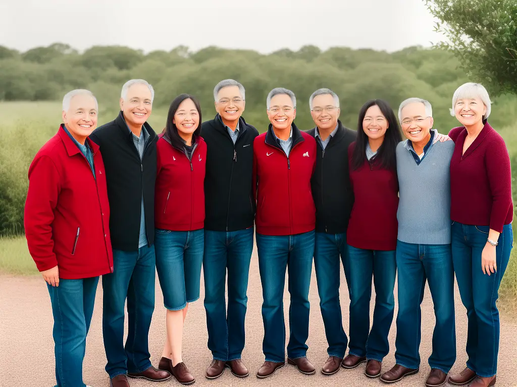 A group of family members standing next to each other, smiling and embracing.