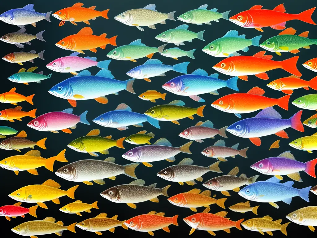 A colorful image depicting different types of fish species, their habitats, and the best season/month to catch them.