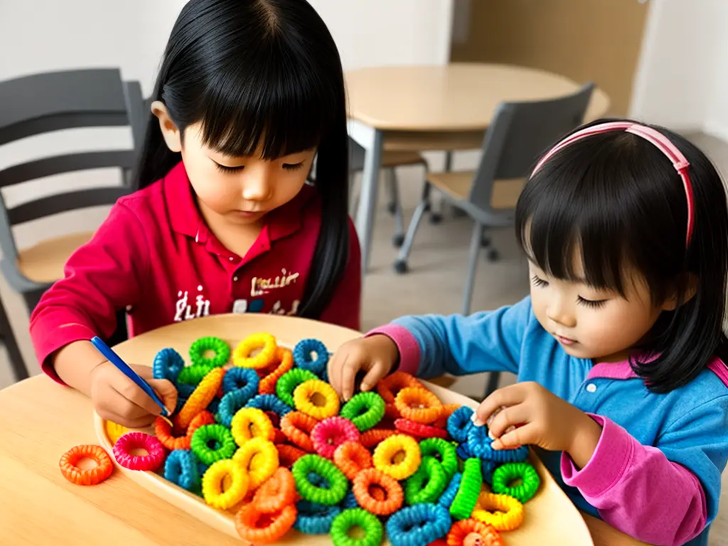 An image of a child using Fruit Loops to count and learn math skills.