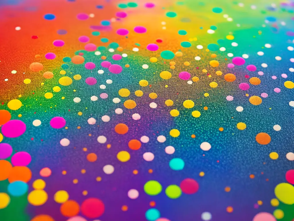 A picture of a canvas filled with different colored dots and patterns made using fruit loops paint.