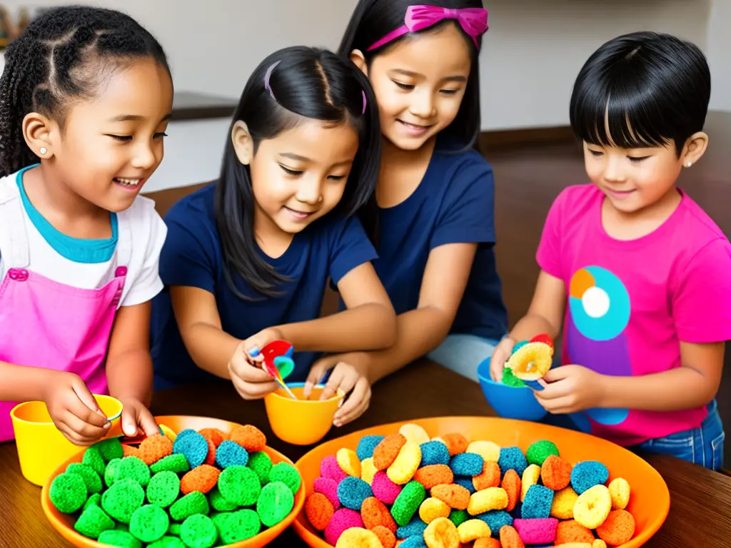 Image of a child with an adult showing how to safely make Fruit Loops crafts.