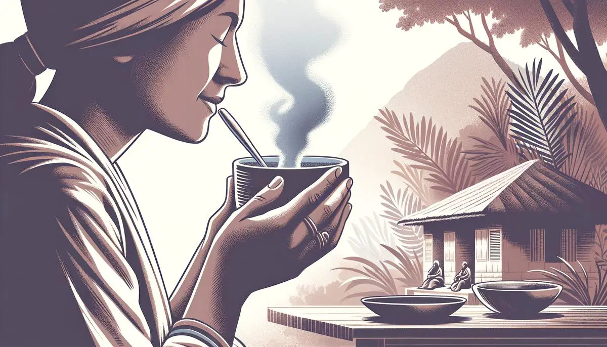 Image of a person drinking a cup of hot water, symbolizing aiding digestion