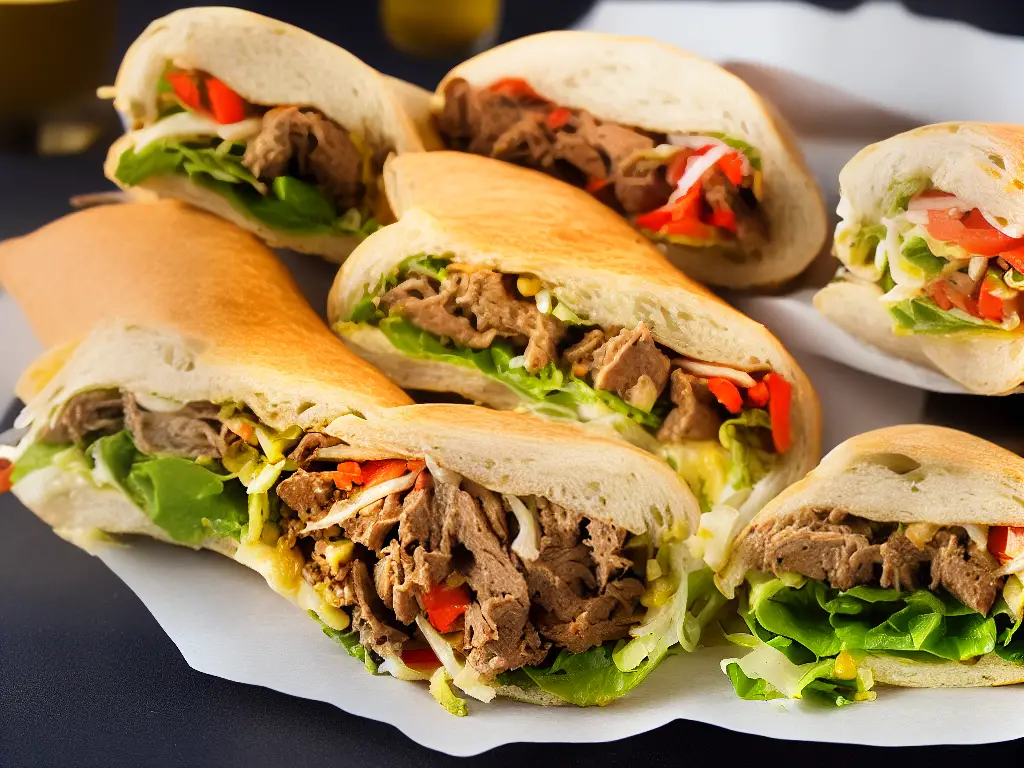 An image showcasing the various sandwiches mentioned in the article, including a panini, Banh Mi, Philadelphia Cheesesteak, Cornish Pasty, and a shawarma wrap.