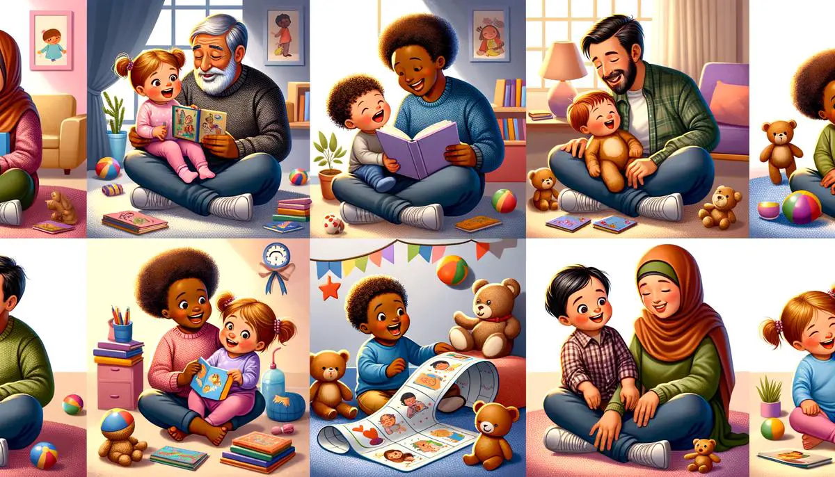 Illustration of various activities for encouraging reading habits in toddlers