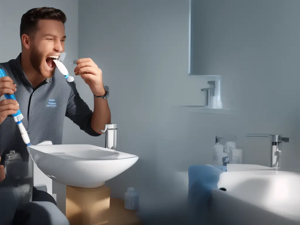 An image of a person brushing their teeth with Sensodyne toothpaste, with the Sensodyne logo at the bottom right corner.