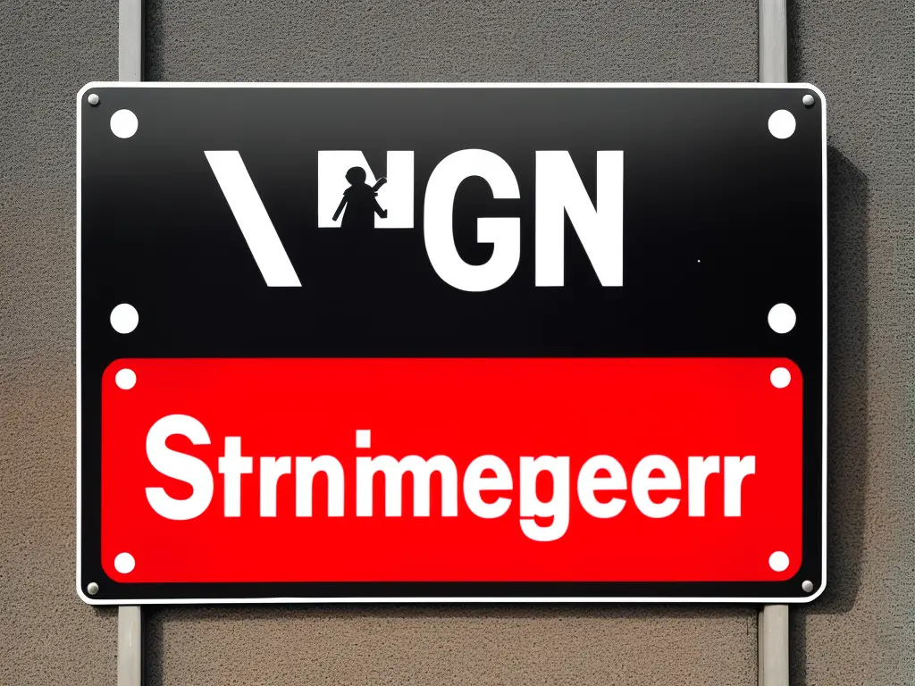 A warning sign that says 'Stranger Danger' with a red background and bold black letters. There is an illustration of a silhouette of a person next to the words.