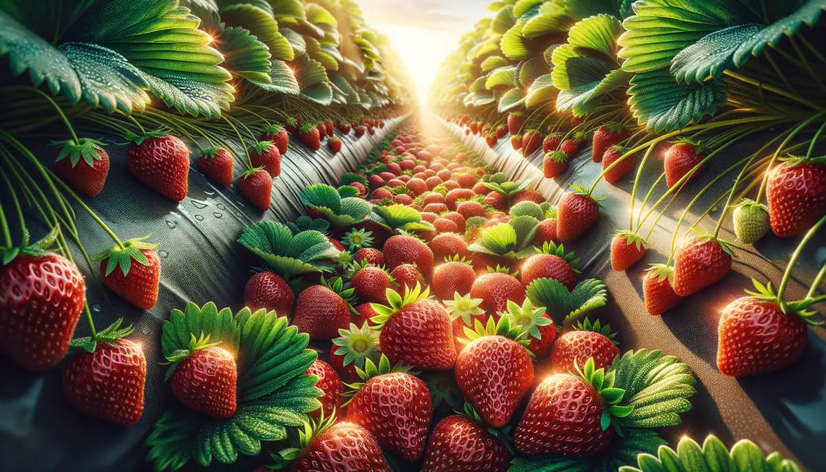 Juicy, ripe strawberries ready to be picked