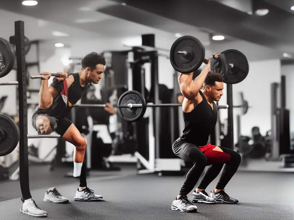 An image of a person doing squats with weights on their shoulders.