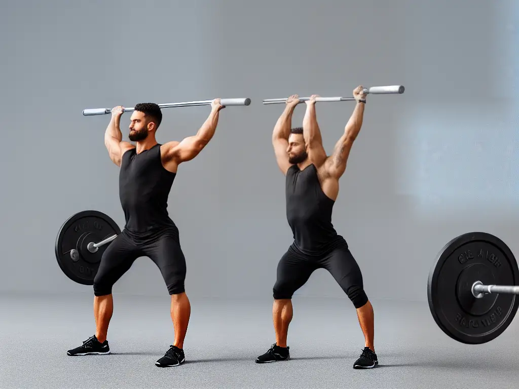 Illustration of a person doing a squat with a barbell on their shoulders, showing correct form and posture.