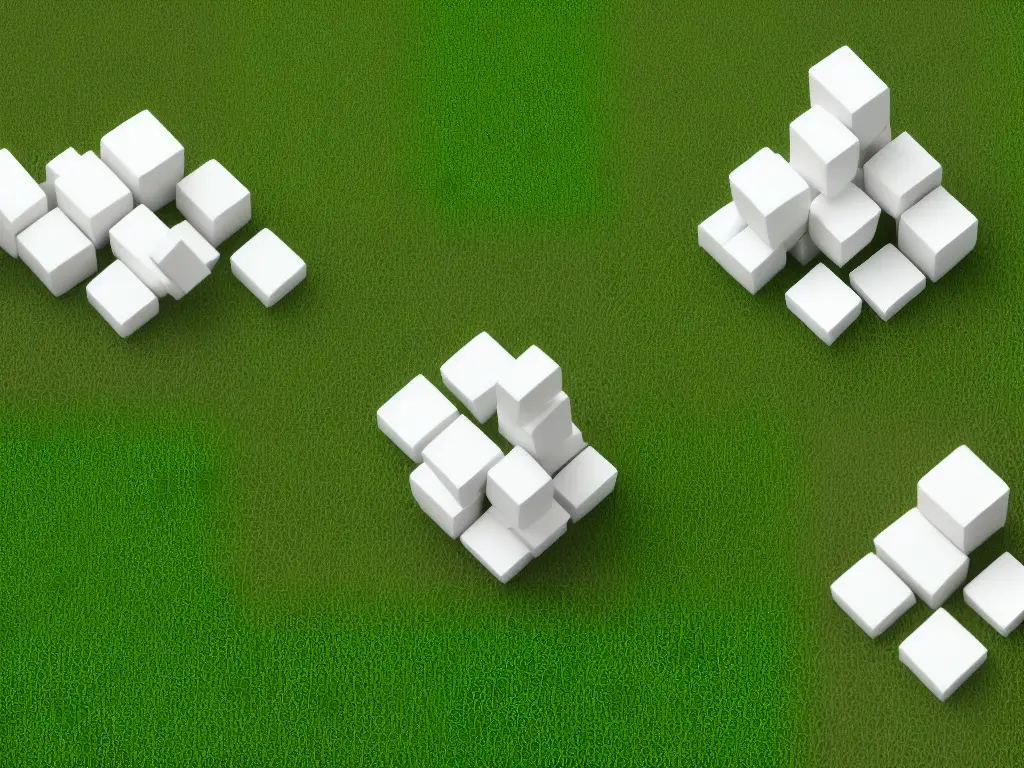 An illustration of tofu blocks arranged in a pyramid shape with green leaves in the foreground, representing the eco-friendliness of choosing tofu as a sustainable protein source.