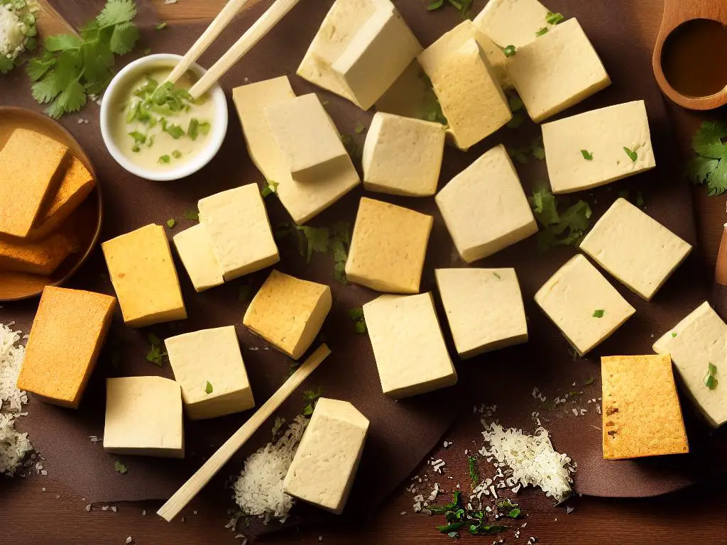 There are different types of tofu such as soft tofu, firm tofu and extra-firm tofu with varying textures and firmness.