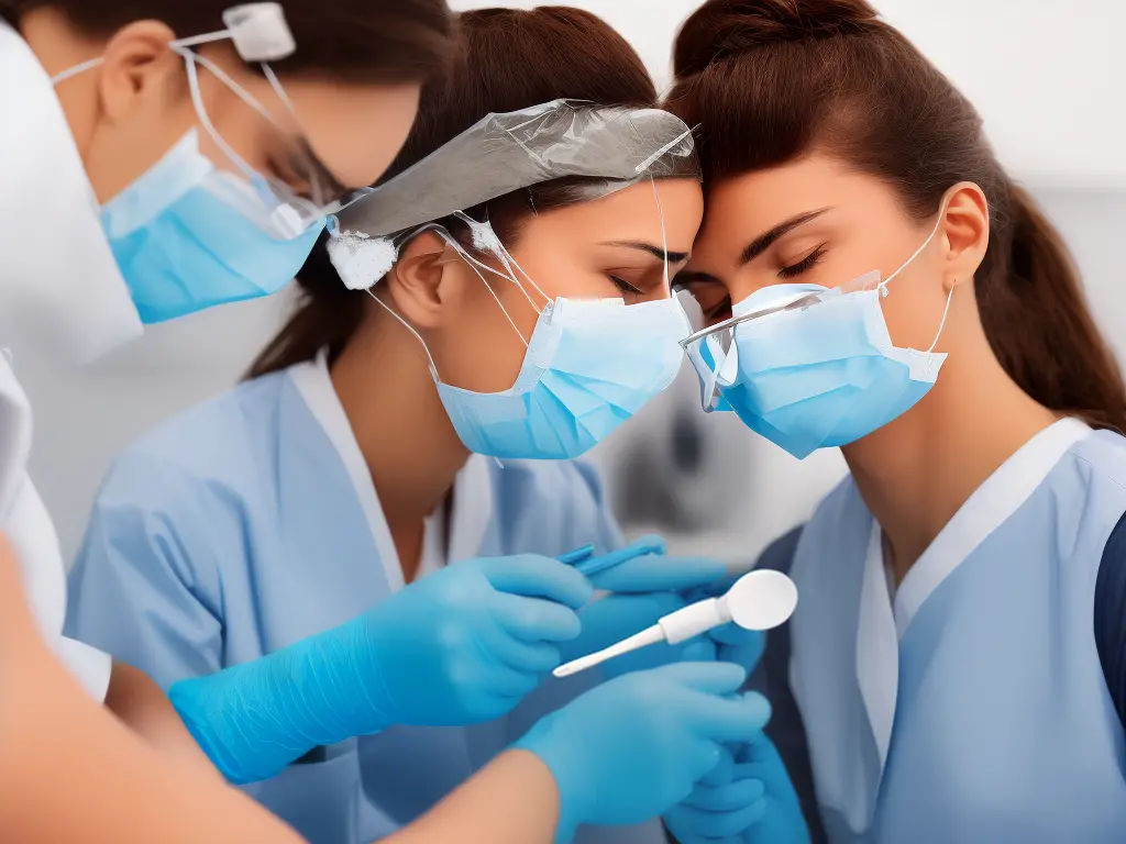 Illustration of dental professional applying dental sealant on a tooth for tooth sensitivity relief.