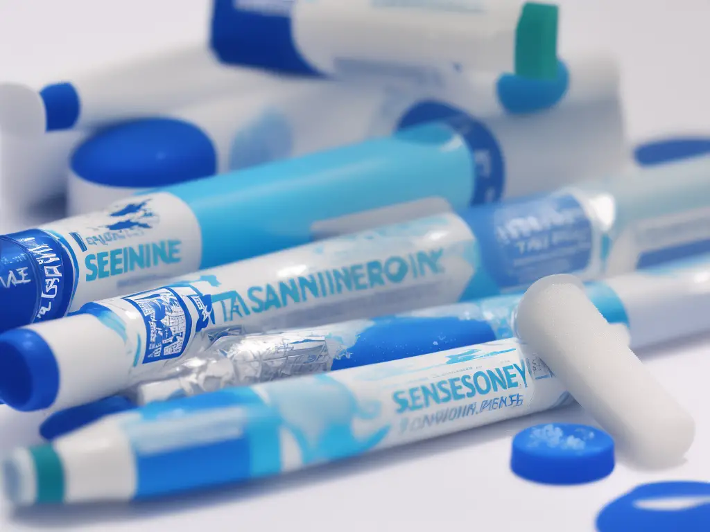 Toothpaste tubes with Sensodyne, Colgate, and Tom's of Maine logos on a white background