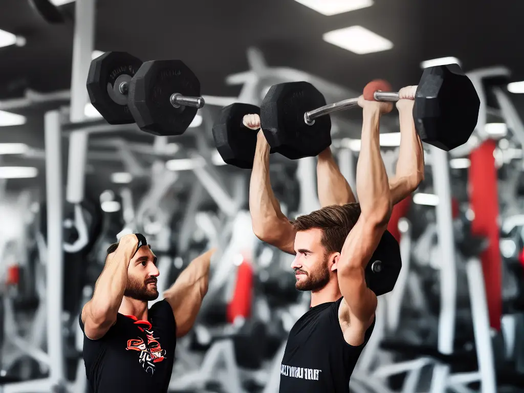 A person lifting dumbbells to do overhead presses.