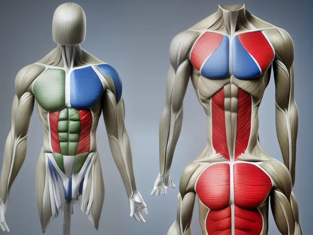 An image of the major muscles groups of the upper body, including the chest, back, shoulders, and arms.