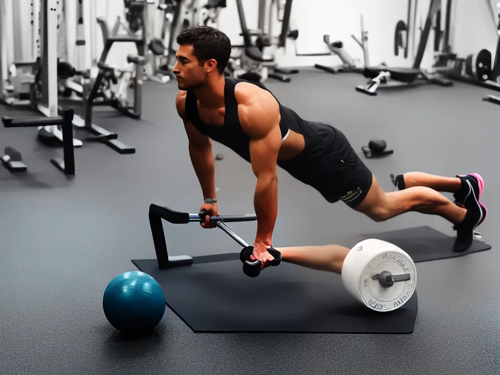 Image of a person performing a push-up with proper form, showing the engaging of chest, shoulders, and triceps muscles.