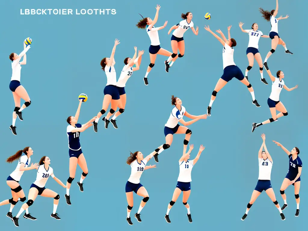 Diagram showing the positions of setters, hitters, blockers, and liberos on the volleyball court