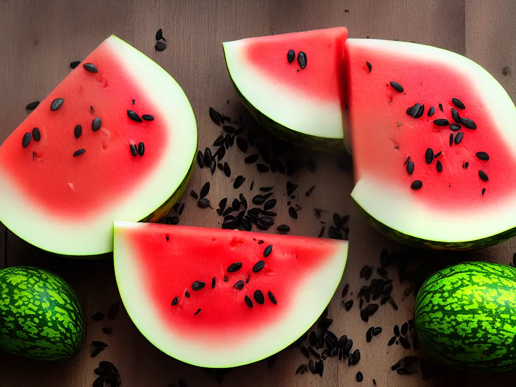 illustration of watermelon split in half with seeds and rind removed